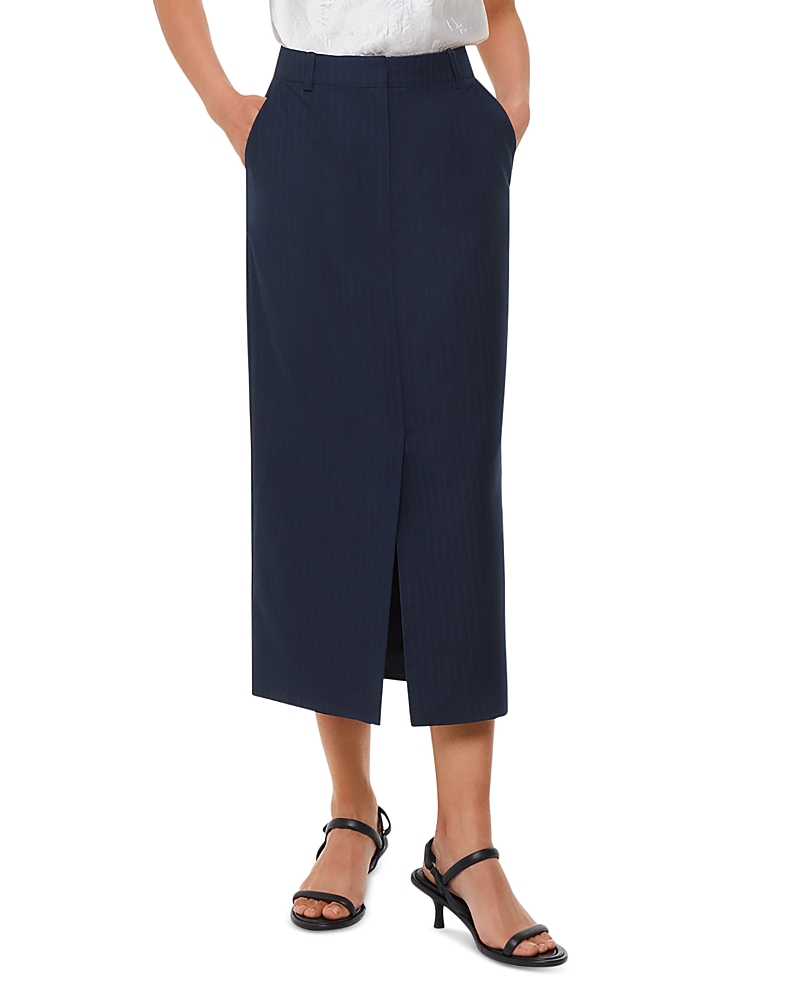 Whistles Pinstriped Tailored Midi Skirt In Navy/multi