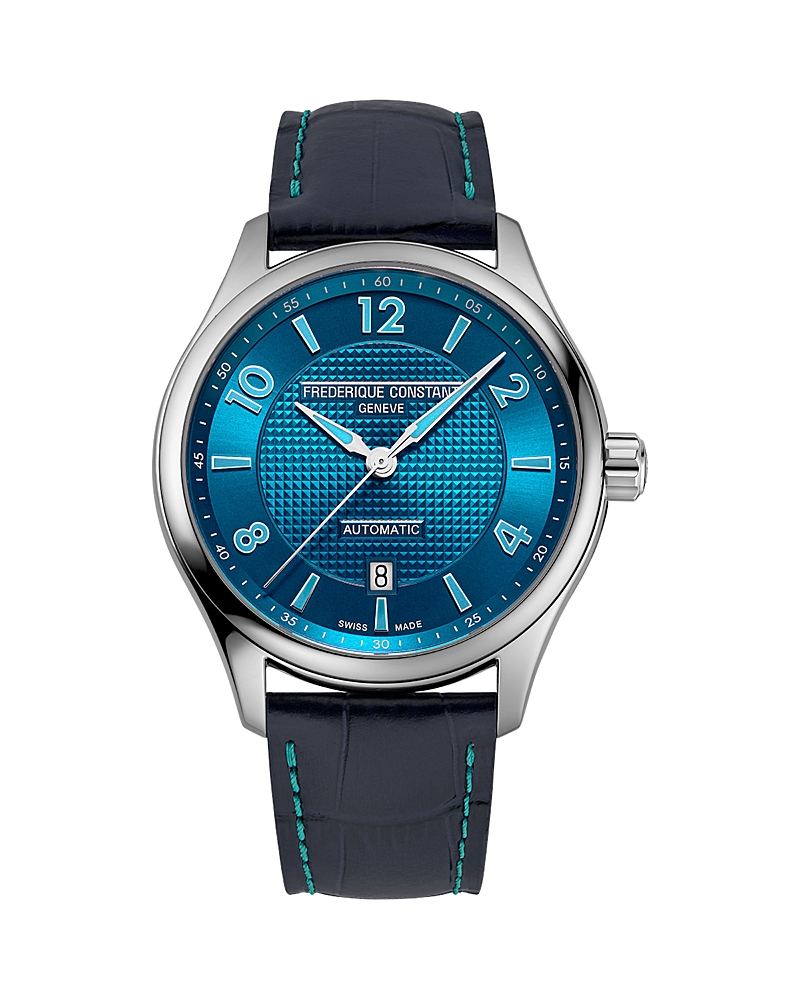 Frederique Constant Men's Swiss Automatic Runabout Blue Leather Strap Watch 42mm In Blue