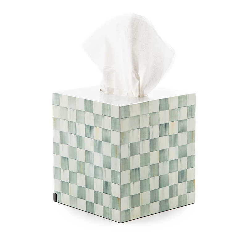 Mackenzie-childs Sterling Check Lacquer Boutique Tissue Box Cover In Green