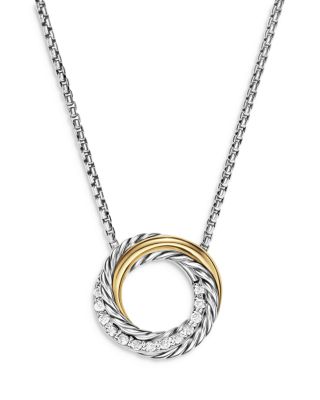 David Yurman Crossover Pendant Necklace in Sterling Silver with 18K Yellow Gold and Diamonds, 14.5mm