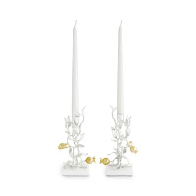 Pomegranate Silver and Gold Tone Candleholders, Set of 2