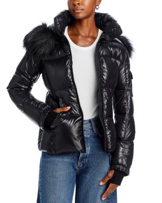 High shine faux fur trim puffer deals