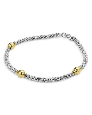 18K Yellow Gold & Sterling Silver Signature Caviar Bead Link Station Bracelet