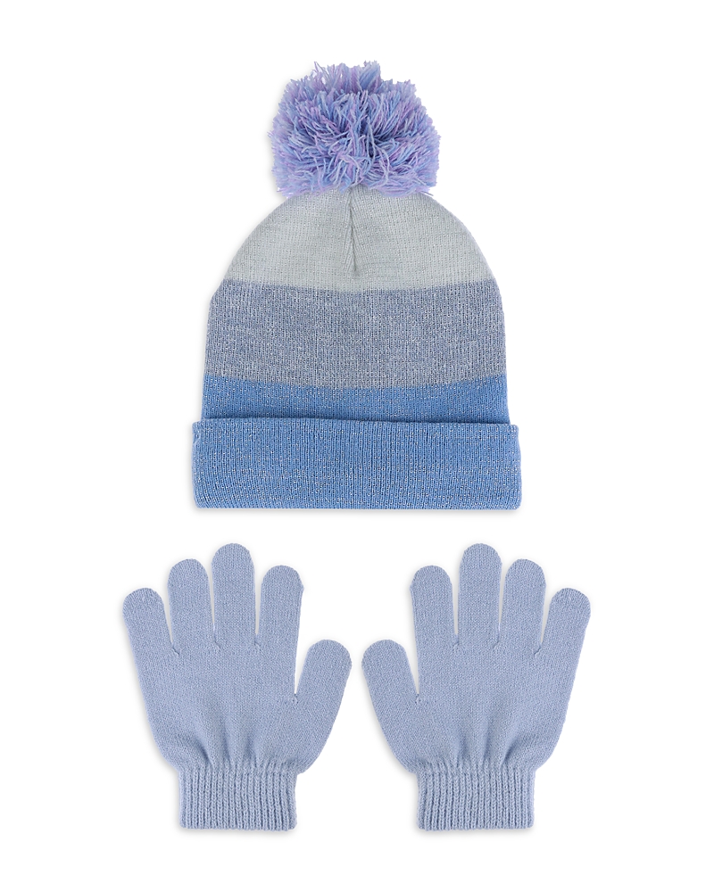 CAPELLI GIRLS' COLOR BLOCKED POM HAT & GLOVES SET - LITTLE KID, BIG KID