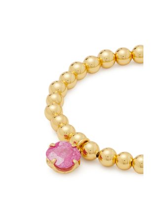 Pop Of Joy Pink Cubic Zirconia Charm Beaded Stretch Bracelet