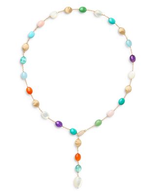 18K Yellow Gold Siviglia Multi Stone & Diamond Textured Bead Lariat Necklace, 18" - Exclusive, Italy Campaign
