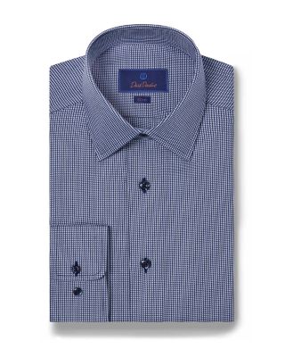 David Donahue - Cotton Textured Twill Puppytooth Slim Fit Dress Shirt