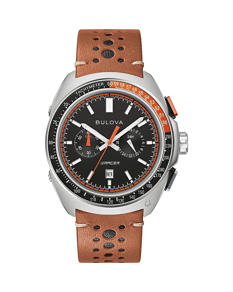 Bulova Leather Racer Chronograph Mens Watch In Black/brown