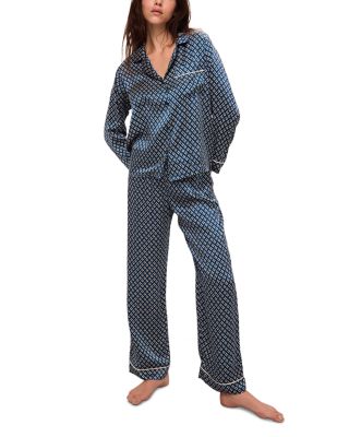 Inez Printed Washable Silk Long Pajama Set