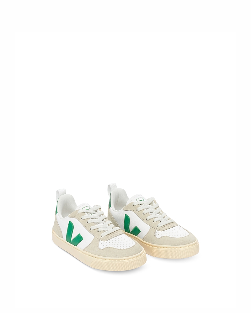 Veja Unisex Small V 10 Lace Up Sneakers - Big Kid In Extra White/emerald