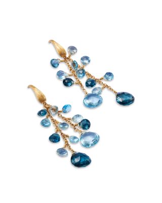 18K Yellow Gold Paradise Topaz Swiss Blue & London Blue Topaz Multi Strand Statement Drop Earrings
