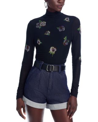 Cinq à Sept - Pansies Mesh Turtleneck Top - Exclusive