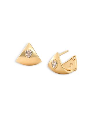 Argento Vivo - Shield Cubic Zirconia Earrings in 18k Gold Plated Sterling Silver