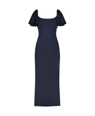 Crepe Ruffle Sleeve Fitted Maxi Dress