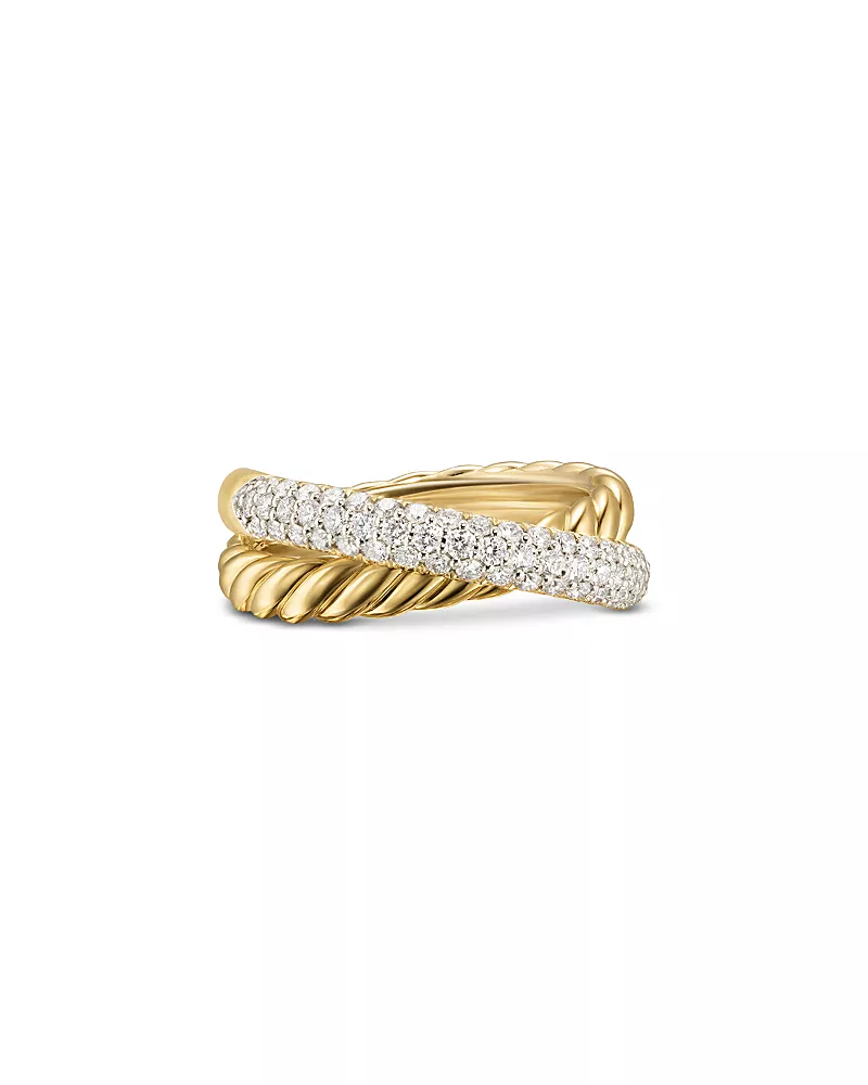 David Yurman Crossover Two Row Ring in 18K Yellow Gold with Diamonds, 7.5mm