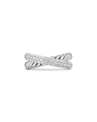 Crossover Two Row Ring in Sterling Silver with Diamonds, 7.5mm