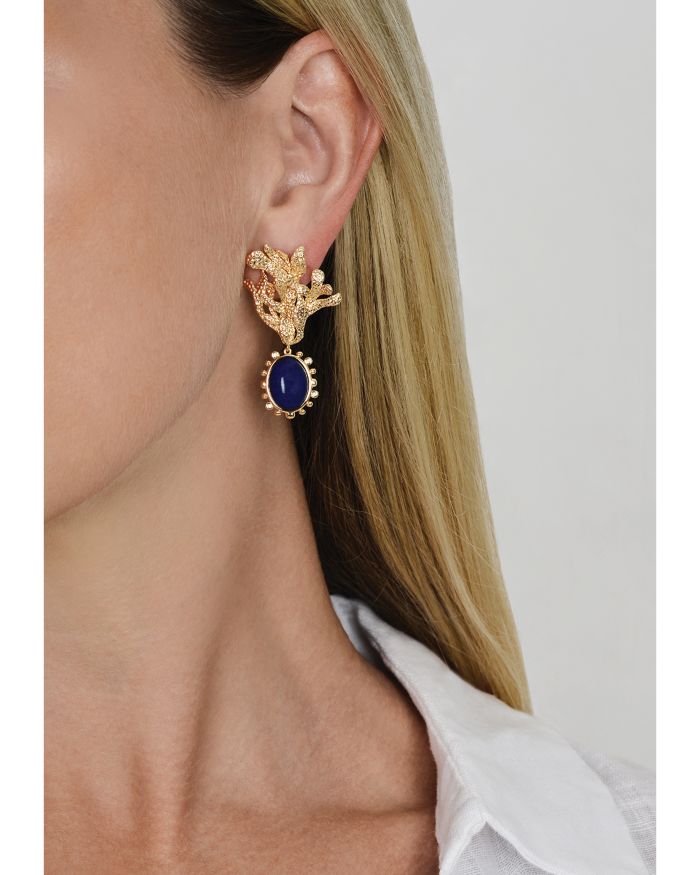 Lapis Oval Bead Drop Earrings