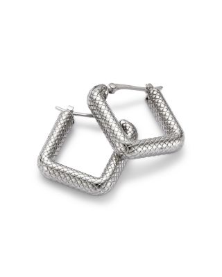 Textured Square Hoop Earrings in Sterling Silver