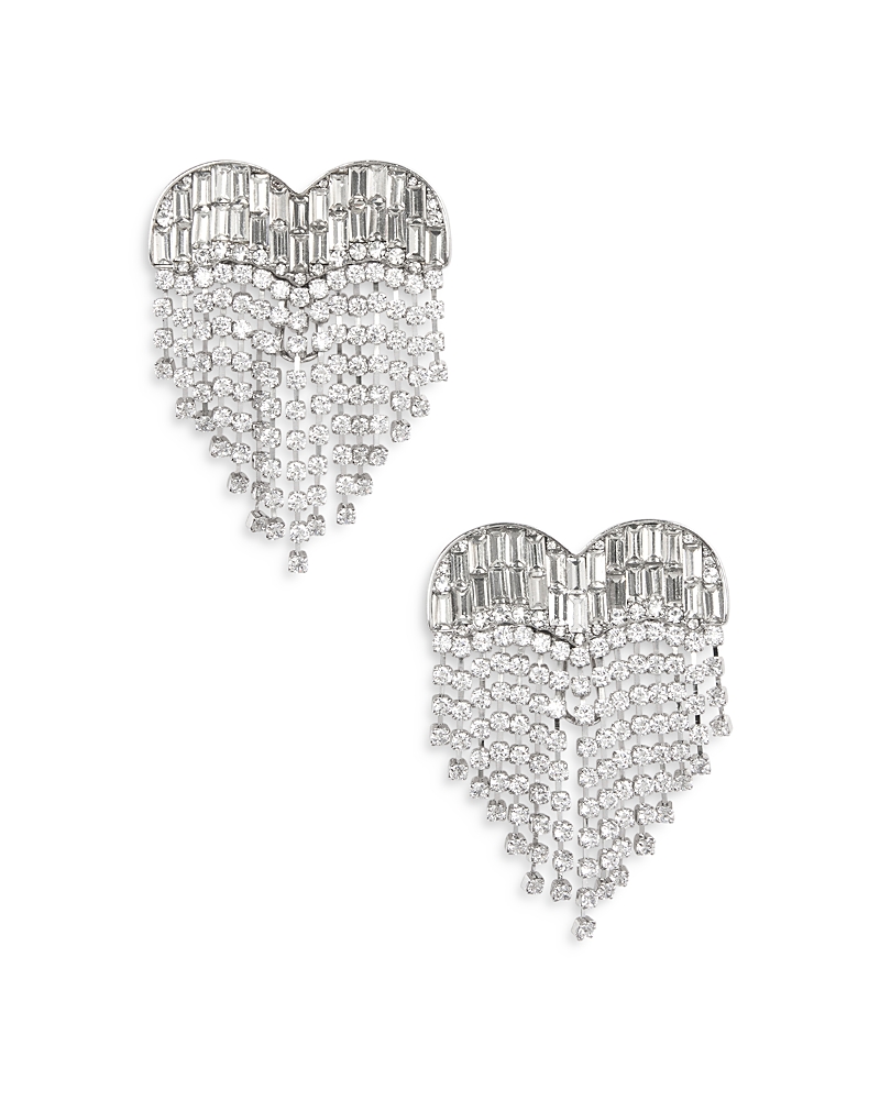 Self-portrait Crystal Heart Fringe Earrings In Silver