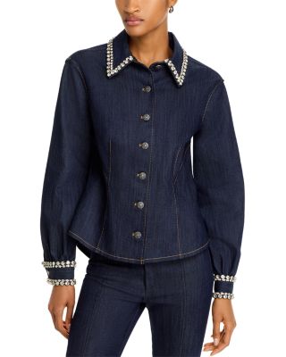 Cinq à Sept Autumn Rhinestone Trim Denim Top | Bloomingdale's