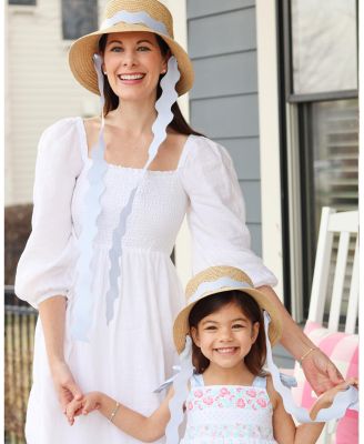 Girls' Straw Harbor Hat with Scalloped Ribbon - Little Kid, Big Kid