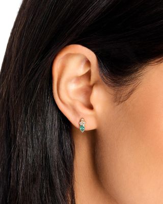14K Yellow Gold Emerald & White Topaz Bezel Stud Earrings - Exclusive