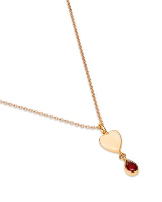 14K Yellow Gold Italy Garnet &amp; Polished Heart Pendant Necklace, 16-18&amp;quot; - Exclusive