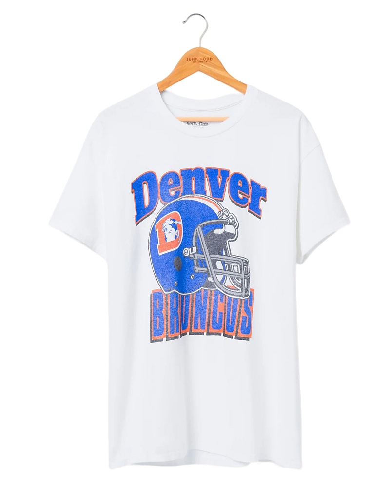 Junk Food Clothing Nfl Denver Broncos Throwback Helmet Flea Market Tee In White