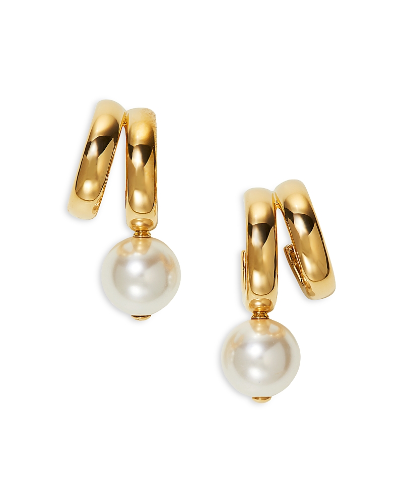 Nadri Imitation Pearl Spiral C Hoop Earrings