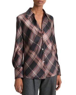 Vince - Plaid Bias Long Sleeve Blouse