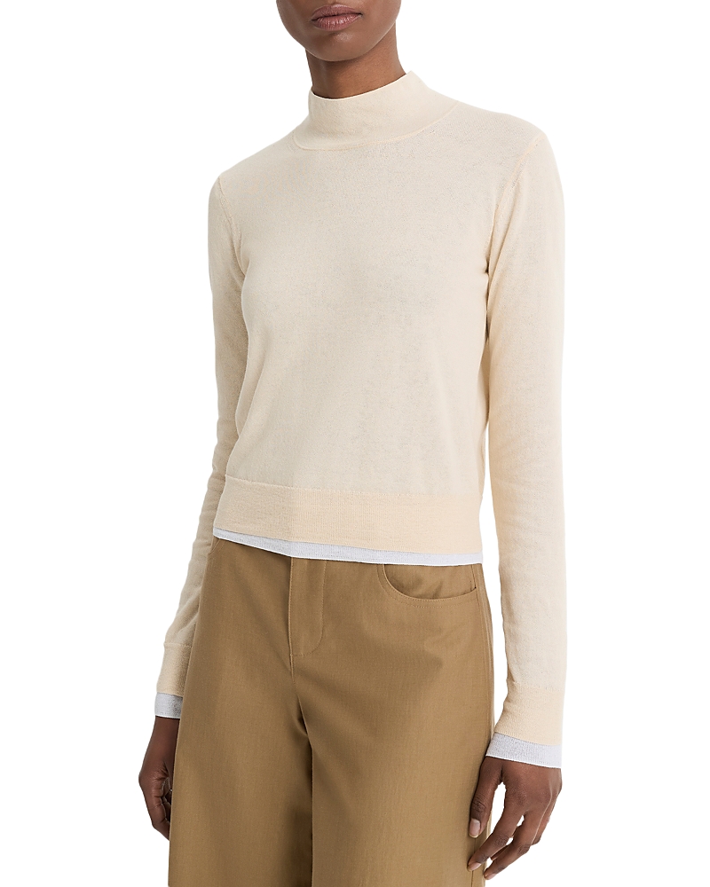 Vince Double Layer Turtleneck Sweater In White Sand/optic White