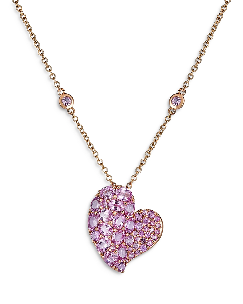 Piranesi 18k Rose Gold Medium Wave Heart Necklace With Pink Sapphires, 4.73 Ct. T. W. In Pink