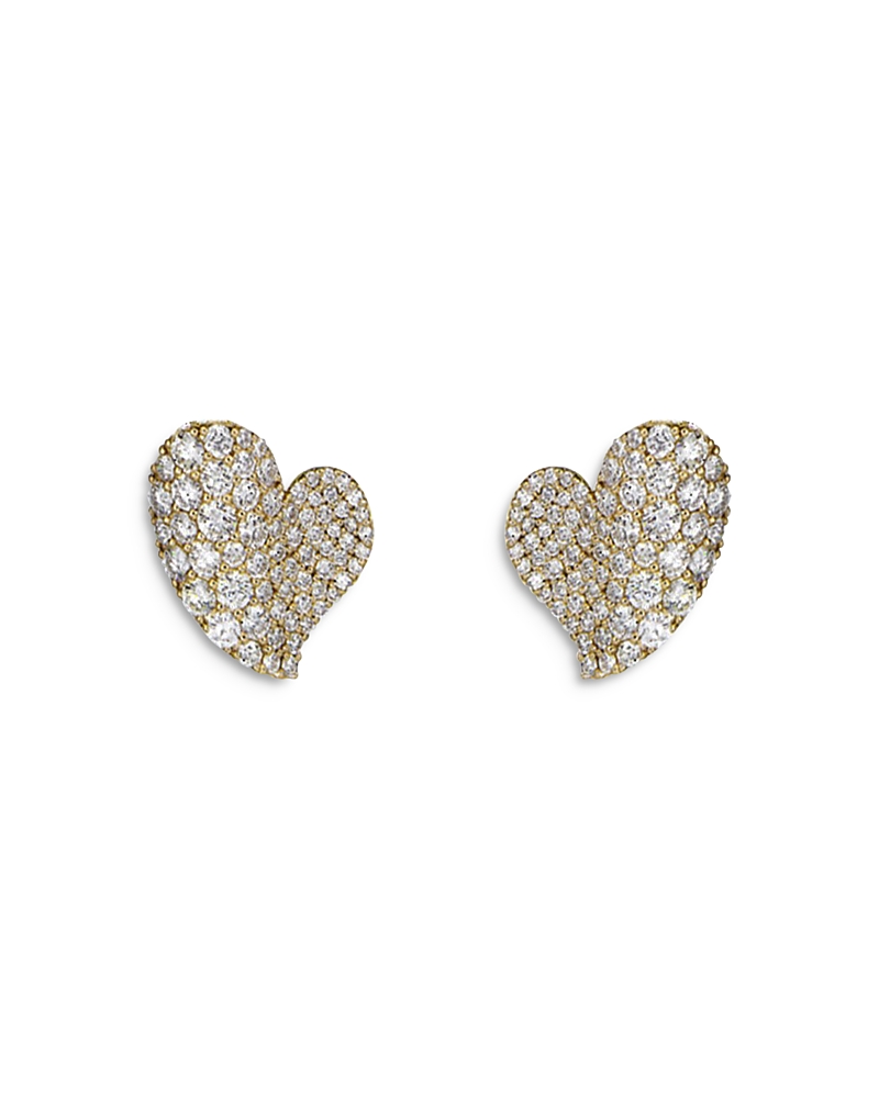Piranesi 18k Yellow Gold Wave Heart Diamond Pave Stud Earrings In Gold