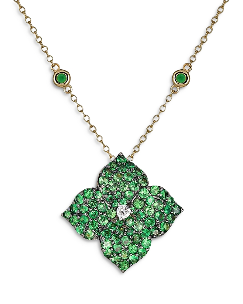 Piranesi 18K Yellow Gold Fiore Tsavorite & Diamond Large Flower Pendant Necklace, 16-18