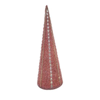 Aman Imports - 12" Beaded and Stone Pink Cone Tree