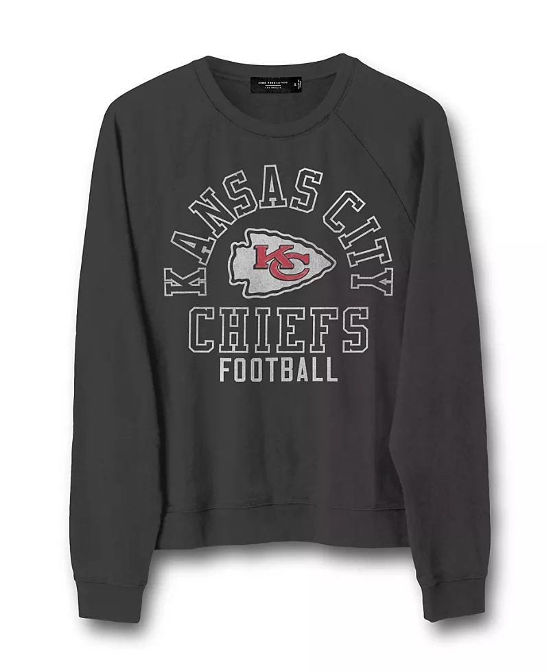Junk Food Clothing Women's Nfl Kansas City Chiefs Flocked Raglan Crew Fleece Sweatshirt