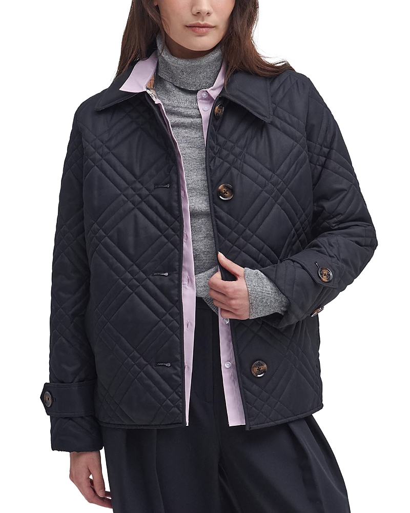 Barbour Walton Quilted Coat In Black/muted Cabernet Tartan