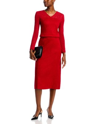 Misook - Tonal Double V Neck Knit Top & A Line Tonal Knit Midi Skirt