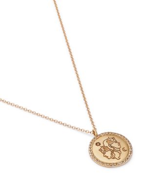 14K Yellow Gold White Topaz Zodiac Pendant Necklace, 16-18"