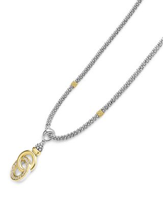 18K Yellow Gold & Sterling Silver Diamond Interlocking Ring Pendant Necklace, 18"