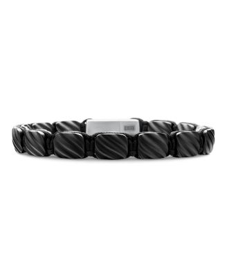 David Yurman - Men's Sculpted Cable Woven Tile Bracelet in Black Titanium with Sterling Silver and Black Nylon, 8.5mm
