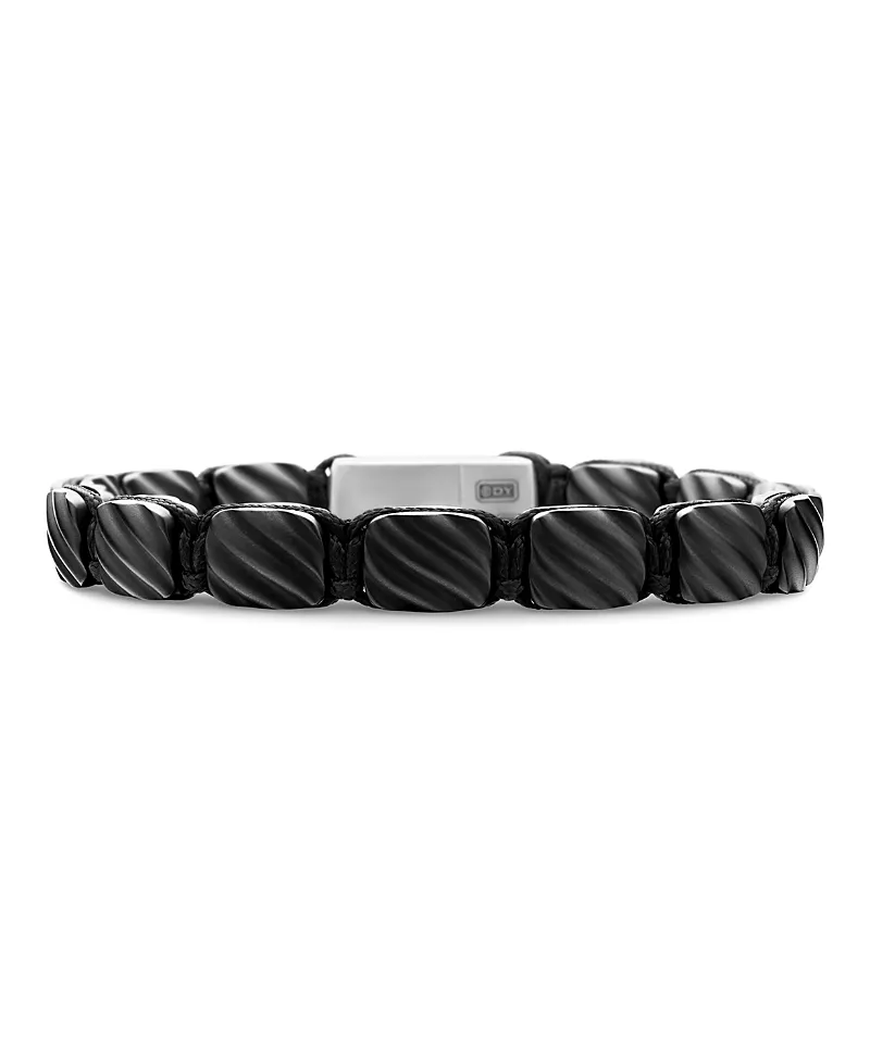 David Yurman Men's Sculpted Cable Woven Tile Bracelet in Black Titanium with Sterling Silver and Black Nylon, 8.5mm
