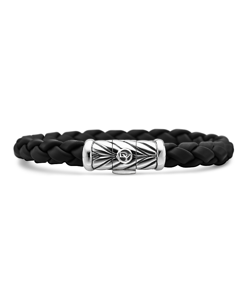 David Yurman Men's Chevron Bracelet in Black Rubber and Sterling Silver, 8mm