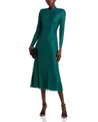 knee length dresses for ladies Self-Portrait - Gunmetal Rhinestone Mesh Midi Dress main image 0