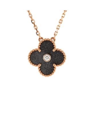Pre-Owned Van Cleef & Arpels Vintage Alhambra Pendant Necklace 18K Rose Gold and Silver Obsidian with Diamond
