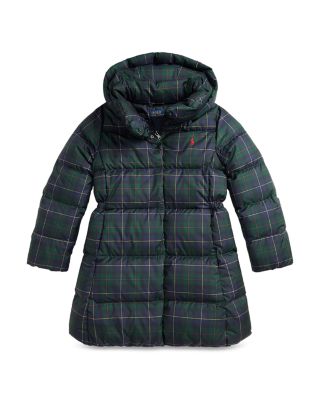 Ralph Lauren - Girls' Plaid Down Hooded Long Jacket - Little Kid, Big Kid