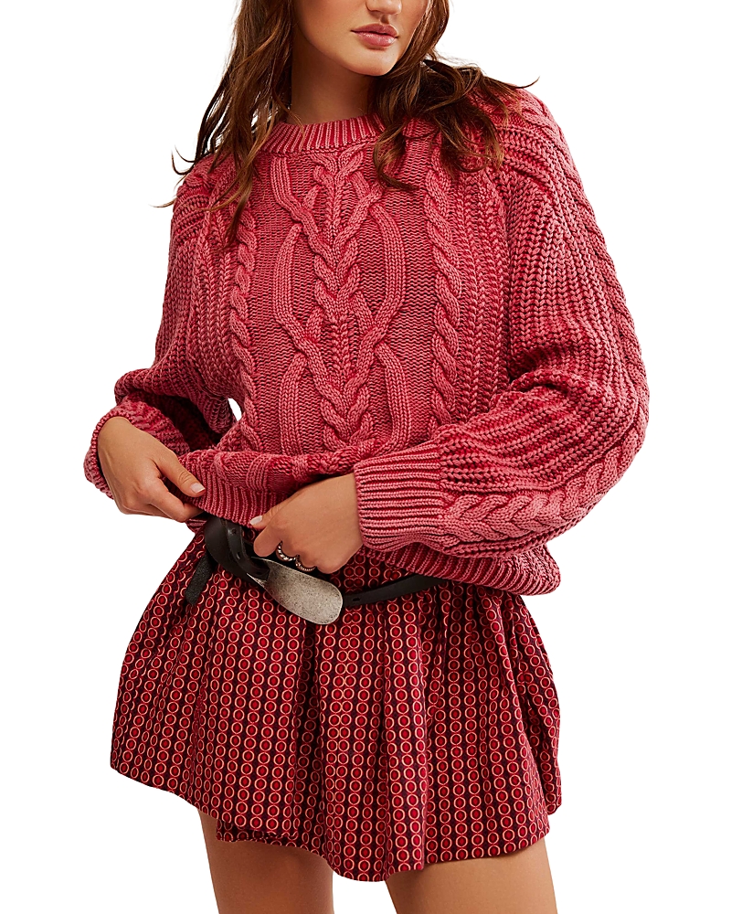Free People Oversized Frankie Cable Sweater In Cherry In Cherry