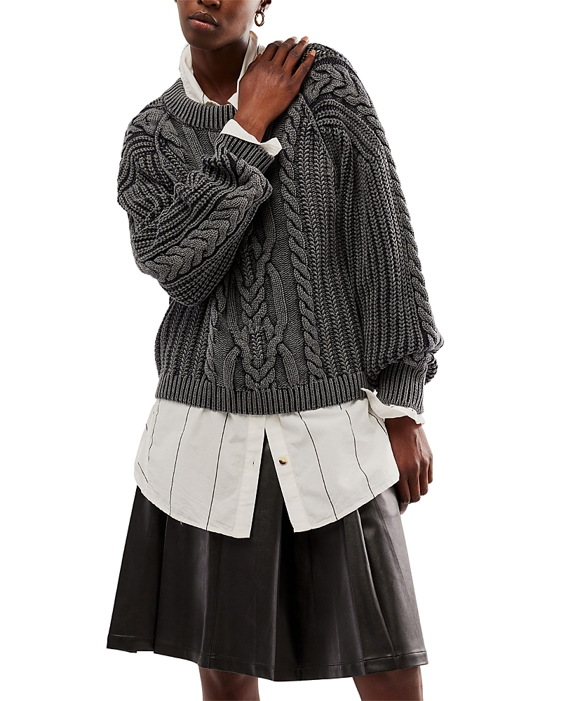 Free People Frankie Cable Cotton Sweater In Black
