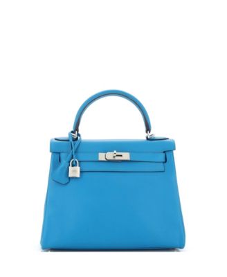Pre-Owned Hermes Kelly 28 Handbag Blue Evercolor with Pallladium Hardware
