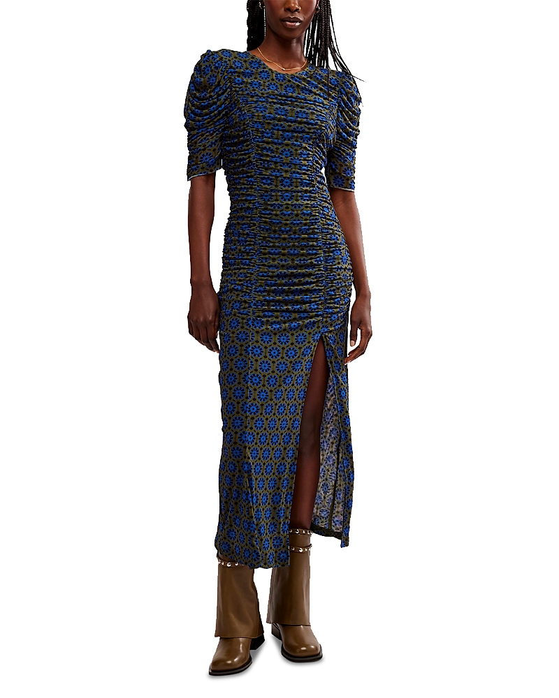 Free People Briella Ruched Midi Dress In Army Combo